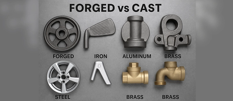 Dalian Zhongsheng metal products side-by-side photo of forged and cast metal components by material type