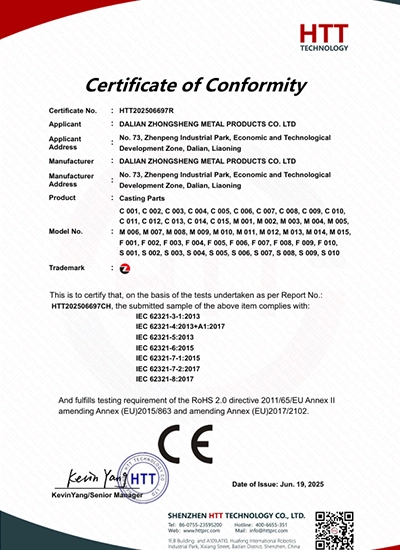 Dalian Zhongsheng Metal Products Quality Certifications & Compliance CE